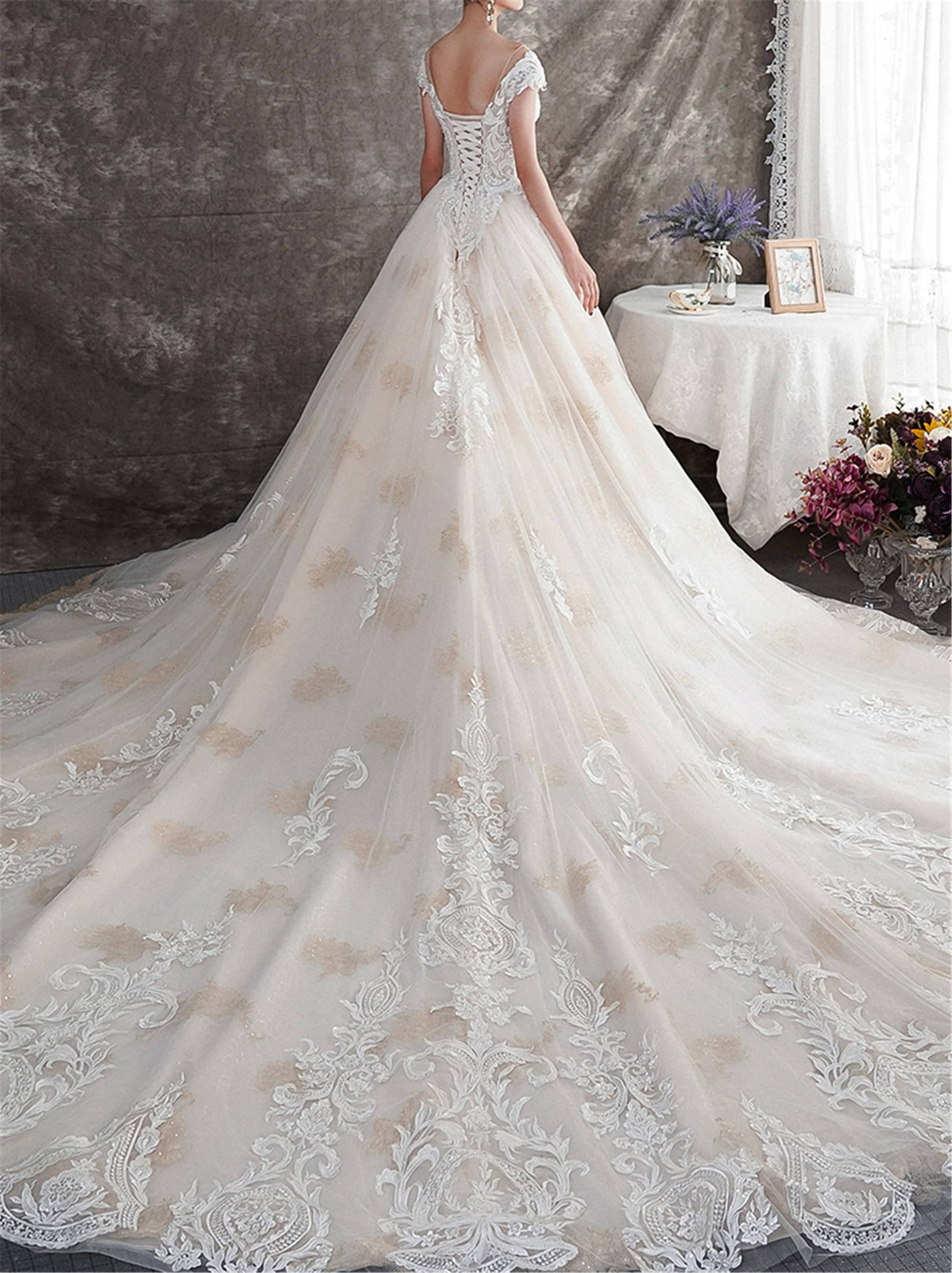 Champagne Wedding Dress Lace Wedding Dress Deep V Bridal Dress | Etsy
