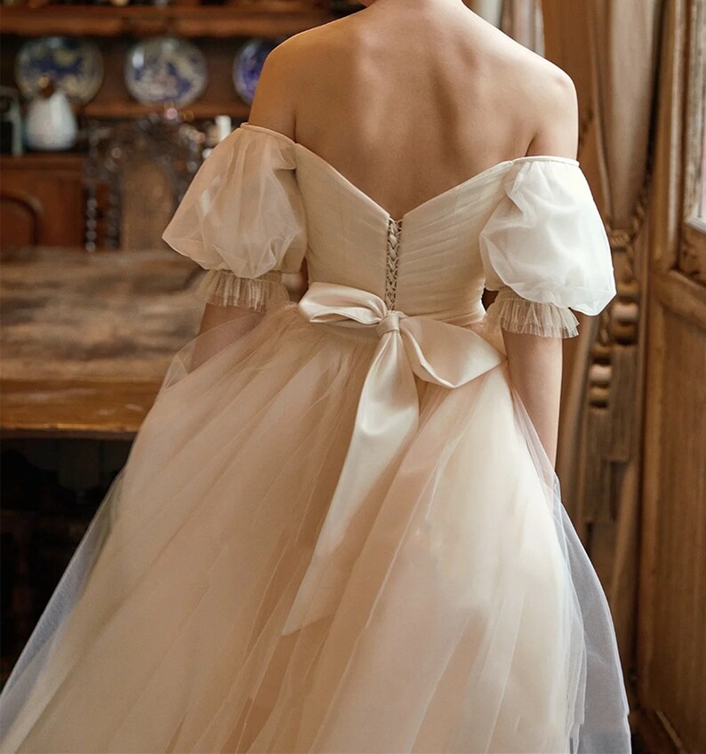 Detachable Tulle Train Wedding Dress Ivory Satin Bridal Dress - Etsy