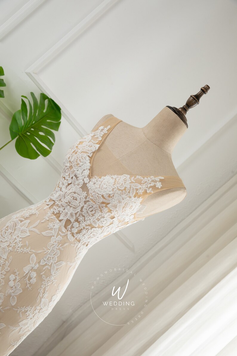 Floral Lace Wedding Dress Mermaid Bridal Gown Boho Wedding Etsy