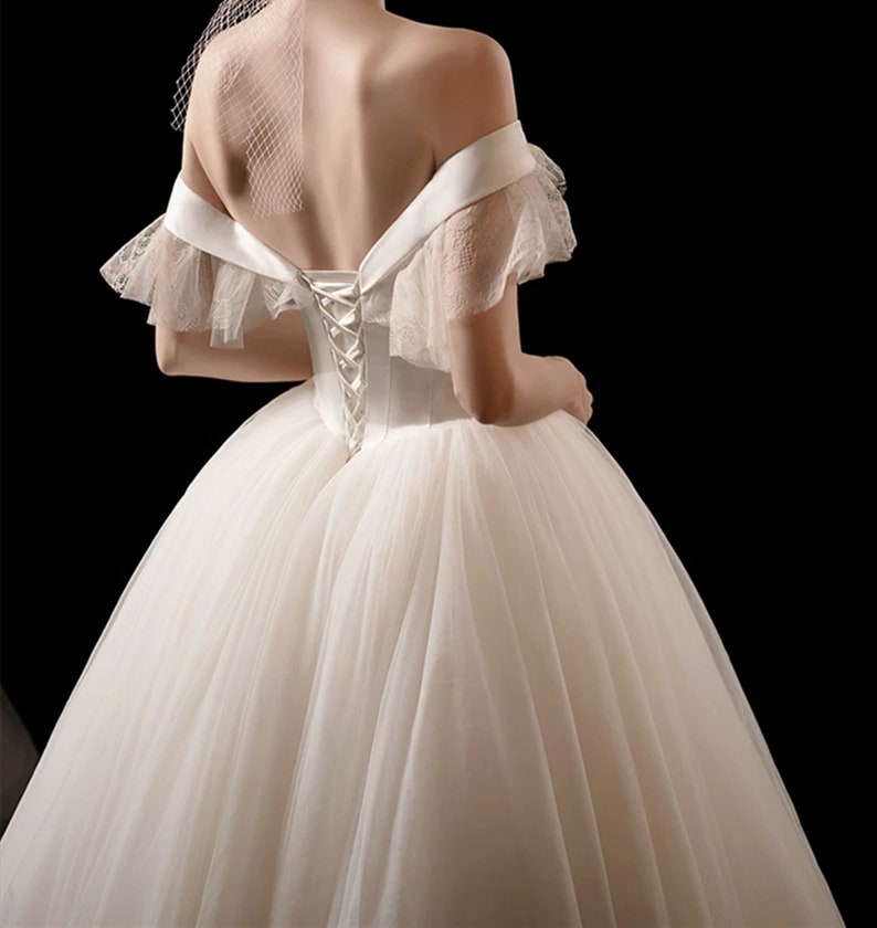 Layer Tulle Belt Lace Off The Shoulder Wedding Dress