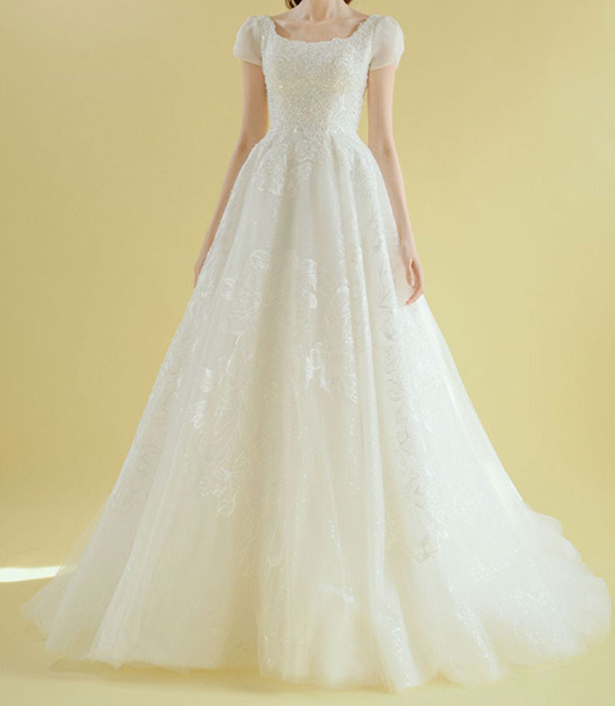 high square neck wedding dress