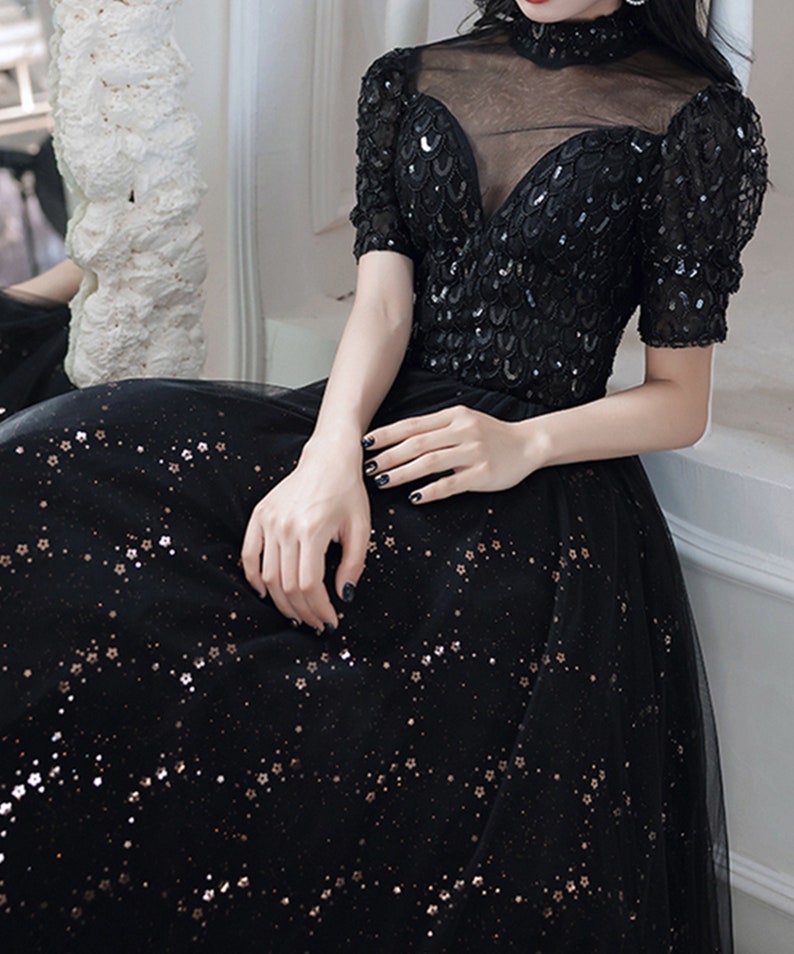 Vintage Black Prom Dress Mermaid Sequin Evening Dress Long Etsy