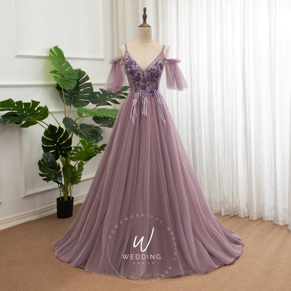 Lavender net gown for bridal reception - G3-WGO2401 | G3fashion.com