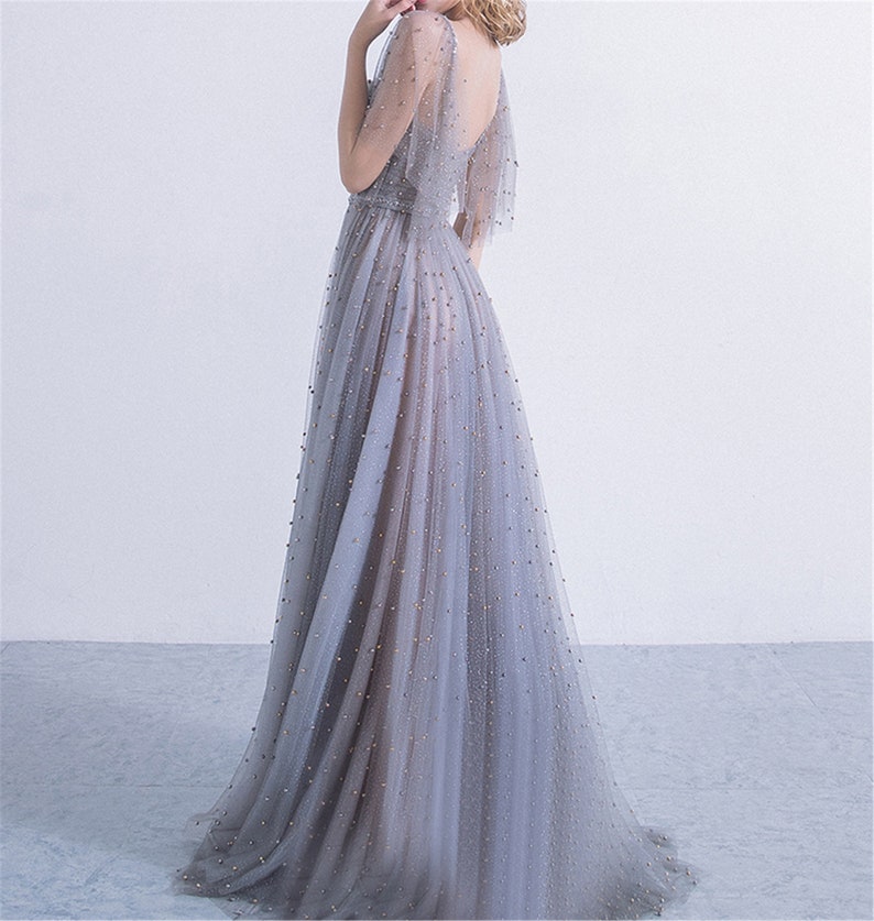 Smoky Blue Prom Dress Glitter Girl Prom Ball Gown Custom | Etsy