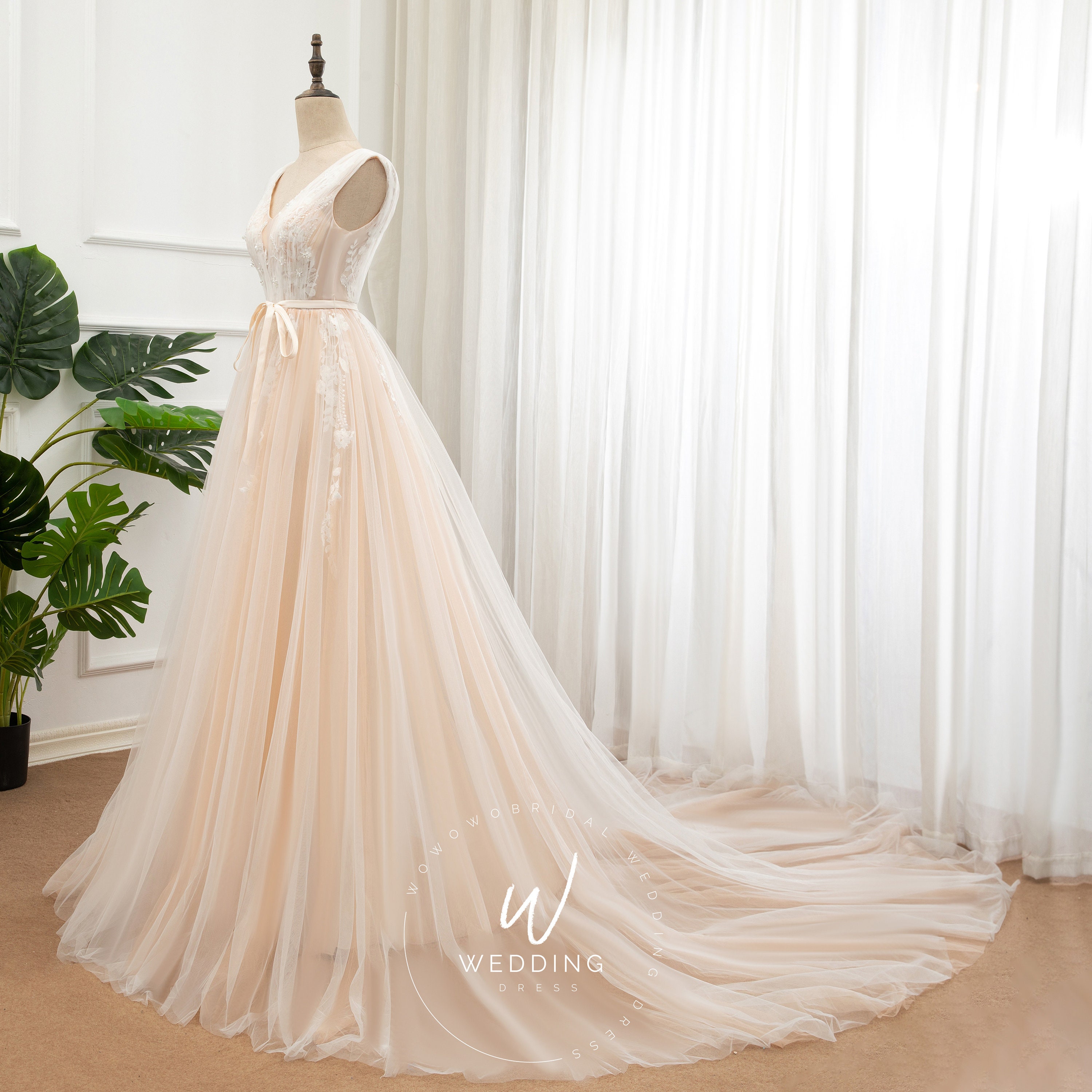 Light Champagne Bridal Dress Lace Applique Wedding Dress - Etsy