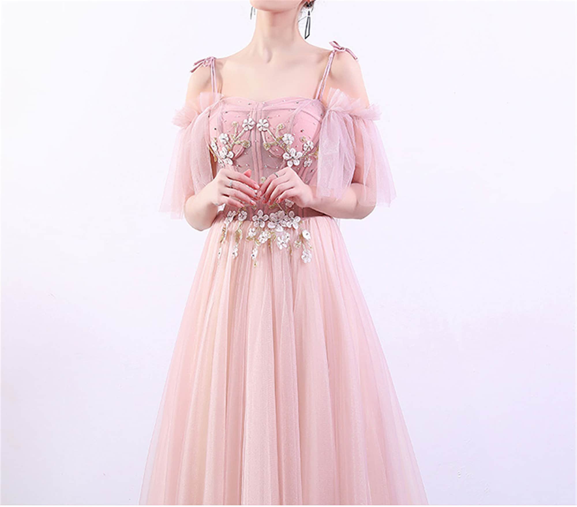 Flower Prom Dress Dreamy Pink Bridal Dress Long Evening Dress Etsy