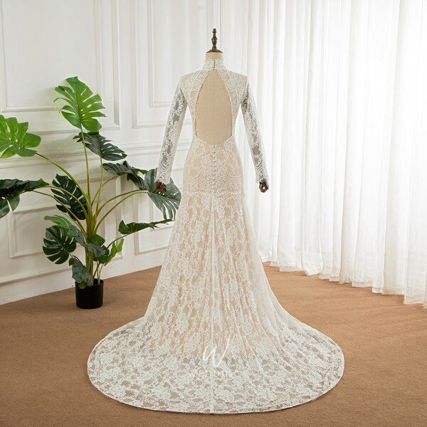 Lace Turtleneck Wedding Dress Etsy