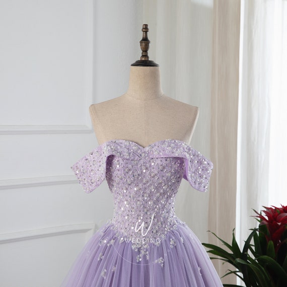 Buy Purple Princess Prom Ball Gown, off Shoulder Bridal Dress, Applique Wedding  Dress, Fairy Graduation Gown, Women Bead Sequin Evening Dress Online in  India 