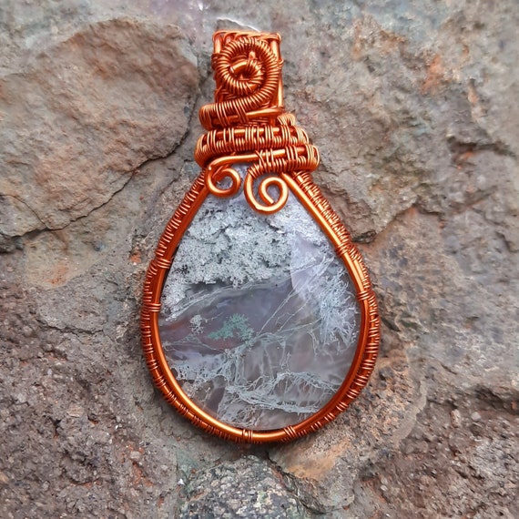Moss Agate Necklace Tree of Life Necklace Pendant Copper Wire | Etsy