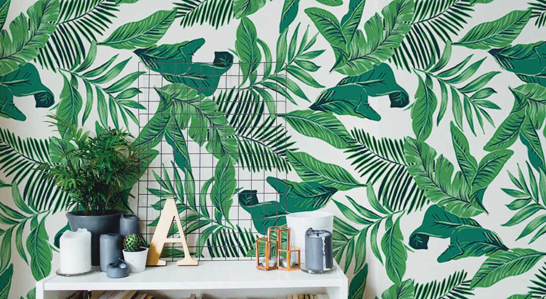 Tropical Leaves Mural Tropical Leaves Mural Removable Mural Etsy