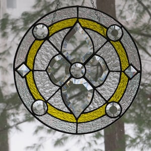 Stained glass elegant beveled window hanging