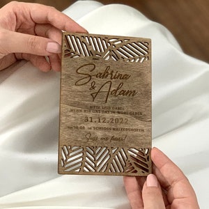 10x Wood Wedding Invitation, Wooden Laser engraved Wedding Invitation, Rustic Wedding Invitation, Laser Cut Wedding Invitation,