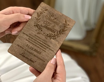 10x Wood Wedding Invitation, Wooden Laser engraved Wedding Invitation, Rustic Wedding Invitation, Laser Cut Wedding Invitation,