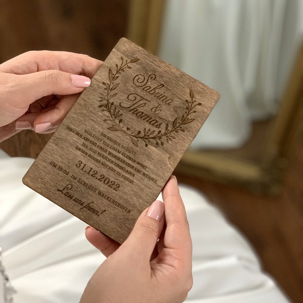 10x Wood Wedding Invitation, Wooden Laser engraved Wedding Invitation, Rustic Wedding Invitation, Laser Cut Wedding Invitation,