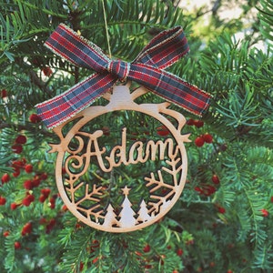 Palline di Natale personalizzate con nome, etichette regalo di NATALE, decorazione di fiocchi di neve in legno tagliato al laser, decorazioni natalizie in legno