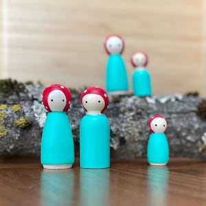 Aqua Toadstool Peg Doll Family