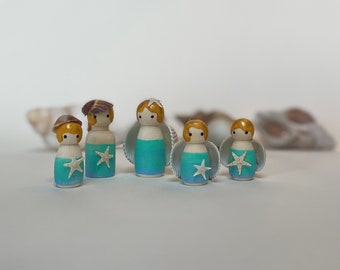 Medium Seashore Peg Doll Family