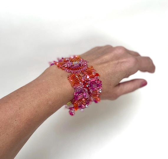 Beaded Statement Cuff With Swarovski Embellishments  display picture 1
