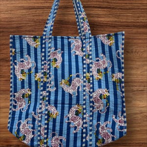 Indian Tote Bags Quilted Handmade Cotton Block Printed Large Shoulder Shopping Bag Women, Floral Cotton Ethnic Handmade Tote Bags.