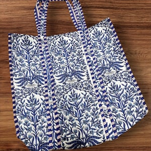 Indian Tote Bags Quilted Handmade Cotton Block Printed Large Shoulder Shopping Bag Women, Floral Cotton Ethnic Handmade Tote Bags.