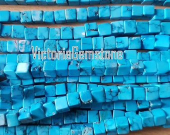 AAA Turquoise Box Beads 3D Cube Shape Full Strand 4mm To 5mm  16 inch length Gemstone Beads