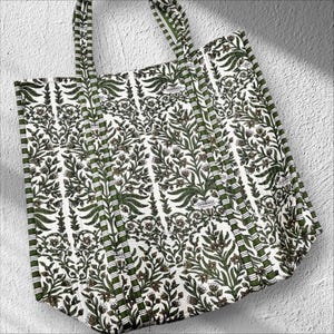 Indian Tote Bags Quilted Handmade Cotton Block Printed Large Shoulder Shopping Bag Women, Floral Cotton Ethnic Handmade Tote Bags.