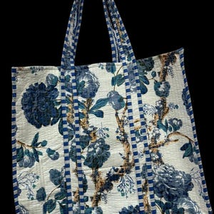 Indian Tote Bags Quilted Handmade Cotton Block Printed Large Shoulder Shopping Bag Women, Floral Cotton Ethnic Handmade Tote Bags.