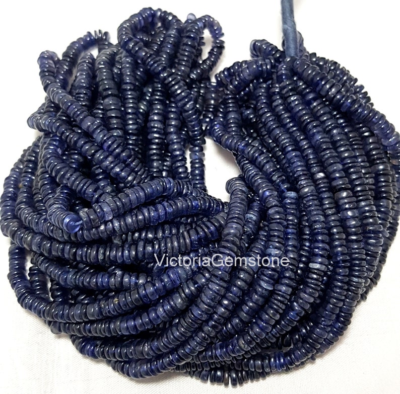 Good Quality 16 Long Natural Blue Iolite Heishi Beads,Smooth Square Beads,Iolite Beads Size 4-4.5 MM Gemstone Beads Smooth Blue Heishi Bead