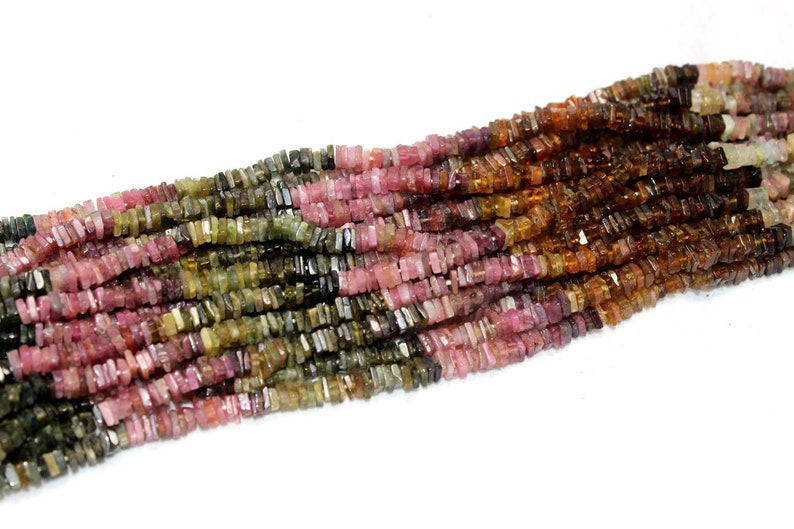4-5 MM Gemstone Beads AAA Quality Natural Multi Tourmaline Heishi Beads Wholesale Price 16 Long Smooth Square Beads -Tourmaline Beads