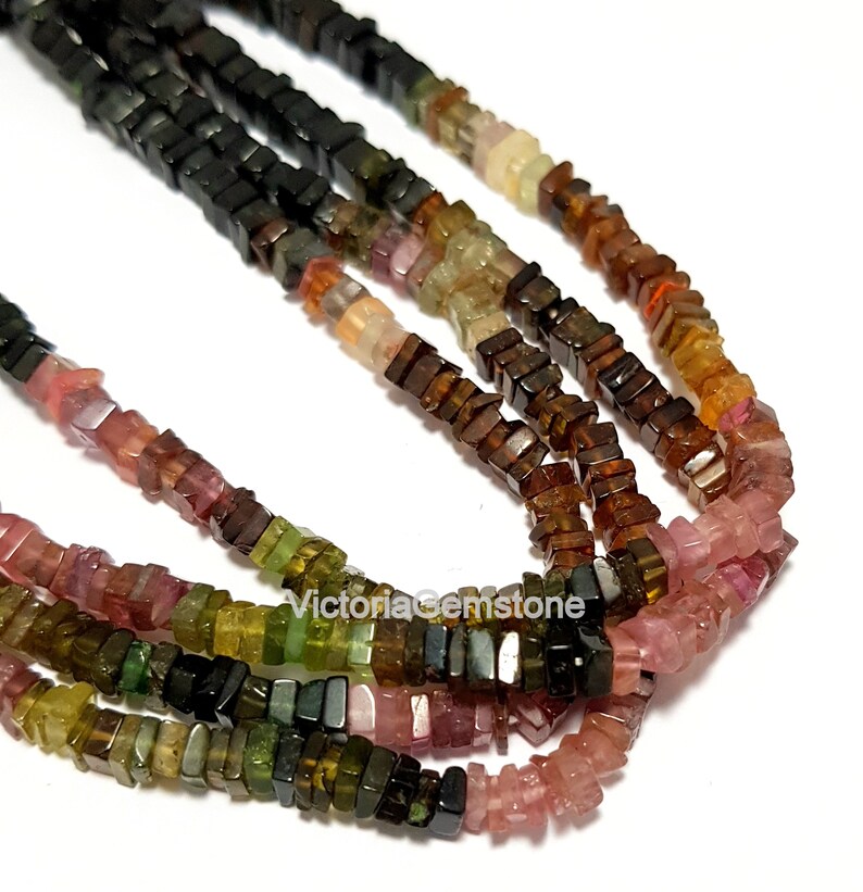 16 Inch Strand 4-5mm 100/% Natural Stone Multi Tourmaline Square Beads Plain Polished,Heishi Cut Beads,Gemstone Necklace,Tourmaline Beads