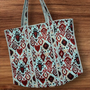 Indian Tote Bags Quilted Handmade Cotton Block Printed Large Shoulder Shopping Bag Women, Floral Cotton Ethnic Handmade Tote Bags.