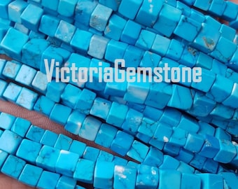 AAA Turquoise 3D Cube Box - 16 Inch Strand - Turquoise Beads - 4-6 MM Smooth Beads - Turquoise Box Shape beads