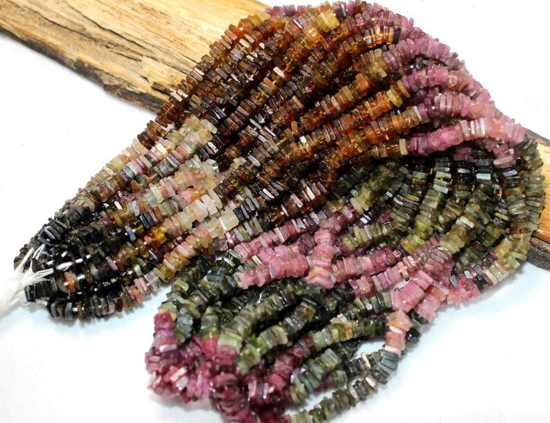 4-5 MM Gemstone Beads AAA Quality Natural Multi Tourmaline Heishi Beads Wholesale Price 16 Long Smooth Square Beads -Tourmaline Beads