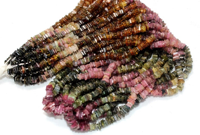 4-5 MM Gemstone Beads AAA Quality Natural Multi Tourmaline Heishi Beads Wholesale Price 16 Long Smooth Square Beads -Tourmaline Beads