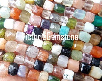 AAA Mix Disco Box Gemstone Beads, 8 Inch Faceted 3D Box Beads, Cube Shape Beads, Faceted 7-8mm Beads, Gemstone Beads