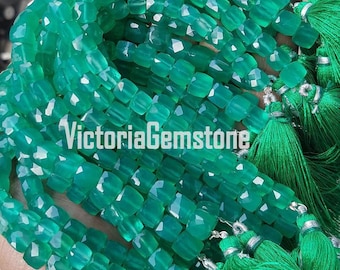 8 Inch AAA Green Onyx Beads, Onyx Faceted Beads, Faceted 3D Box Beads, Onyx Cube Shape Beads,Faceted 7-8mm Beads,Gemstone Beads