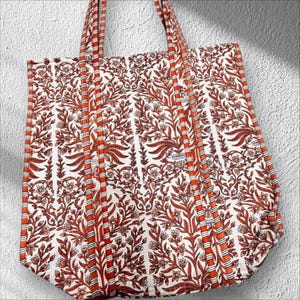Indian Tote Bags Quilted Handmade Cotton Block Printed Large Shoulder Shopping Bag Women, Floral Cotton Ethnic Handmade Tote Bags.