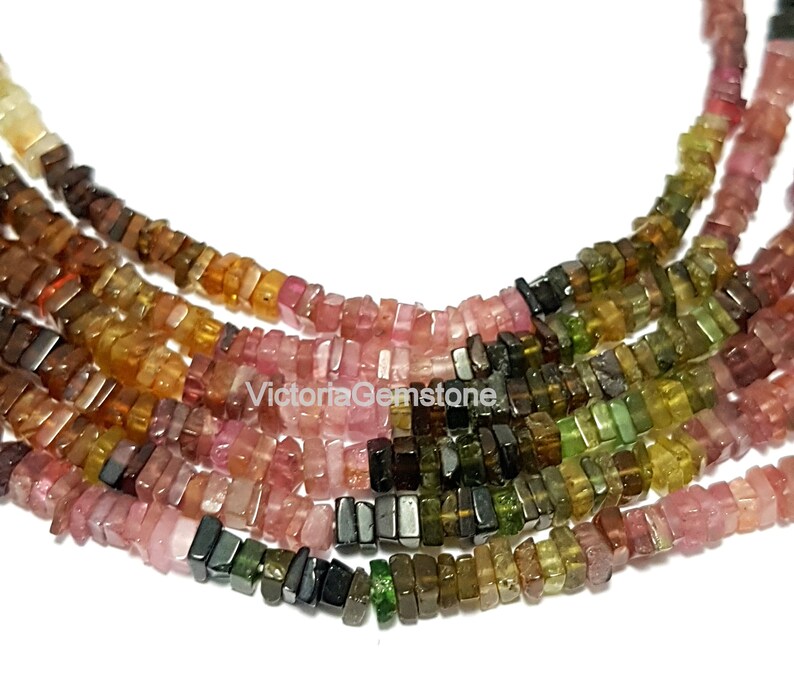 16 Inch Strand 4-5mm 100/% Natural Stone Multi Tourmaline Square Beads Plain Polished,Heishi Cut Beads,Gemstone Necklace,Tourmaline Beads