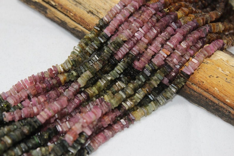 4-5 MM Gemstone Beads AAA Quality Natural Multi Tourmaline Heishi Beads Wholesale Price 16 Long Smooth Square Beads -Tourmaline Beads