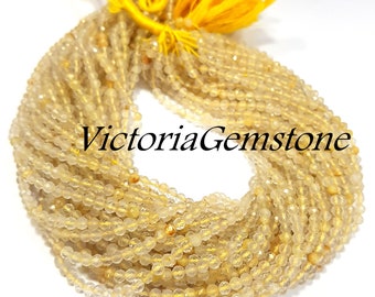 Natural Golden Rutile Roundelle Faceted Beads - 1 strand 3mm 13 Inch Long, Rutile Faceted Beads, Roundelle Beads, Gemstone Beads