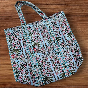 Indian Tote Bags Quilted Handmade Cotton Block Printed Large Shoulder Shopping Bag Women, Floral Cotton Ethnic Handmade Tote Bags.