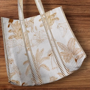 Indian Tote Bags Quilted Handmade Cotton Block Printed Large Shoulder Shopping Bag Women, Floral Cotton Ethnic Handmade Tote Bags.