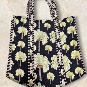 Tree Print Quilted Tote Bag, Indian Making Quilted Tote Bags, Eco Friendly Shopper Bags, Vintage Shoulder Bag, Women&#39;s Carry Bag