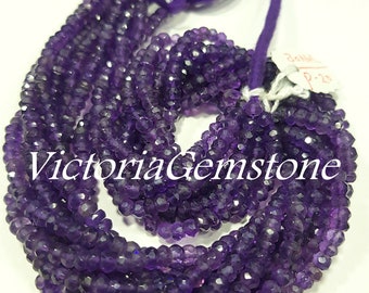 AAA Natural Amethyst Faceted Roundelle 4/5mm Beads, Faceted Gemstone Beads, Micro Faceted Beads, Natural Amethyst Beads, 13 Inch Strand