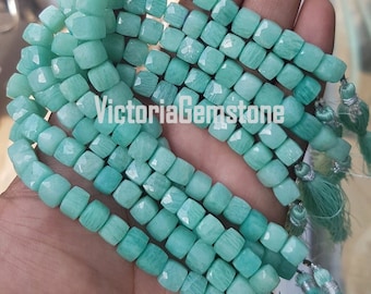 AAA Amazonite Faceted Beads, Faceted 3D Box Beads, Amazonite Cube Shape Beads,Faceted 7-8mm Beads, 8 Inch Gemstone Beads