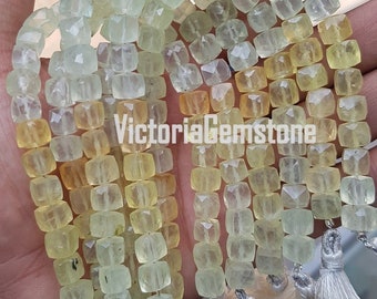 AAA Multi Prehnite Beads, Prehnite Faceted Beads, Faceted 3D Box Beads, Prehnite Cube Beads, Faceted 7-8mm Beads, 8 Inch Gemstone Beads