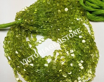 AAA Peridot Coin Shape Beads, Peridot Beads, 4-5mm Size Smooth Coin Beads, Peridot Round Beads,Jewelry Making 13 inch