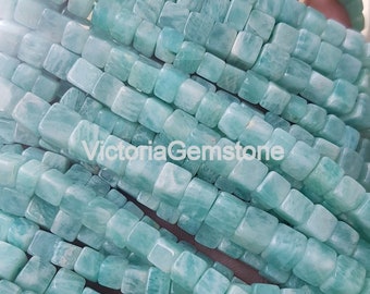 Natural Amazonite  3D Cube Box Beads - 16 Inch Strand - Amazonite  Beads - 4-5 MM Smooth Beads - Amazonite Box Shape beads