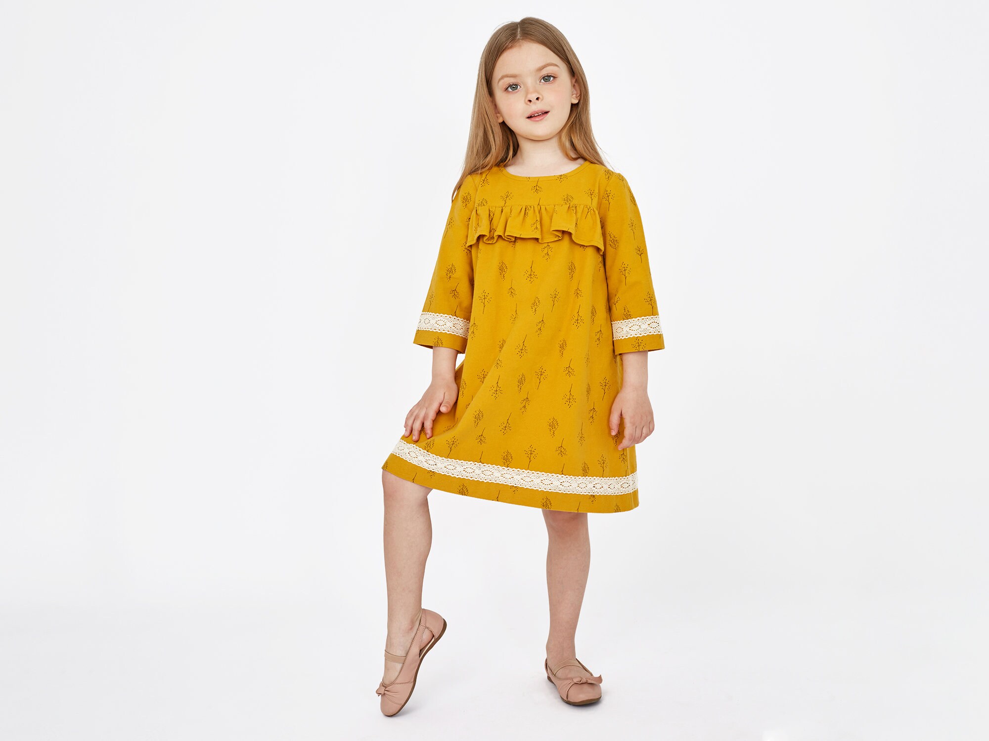 Toddler yellow dress with 3/4 sleeves Boho yellow girls Etsy