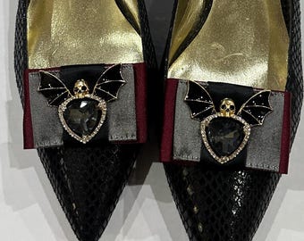 Presilhas de sapato com diamantes em formato de morcego vampiro, acessórios de Halloween
